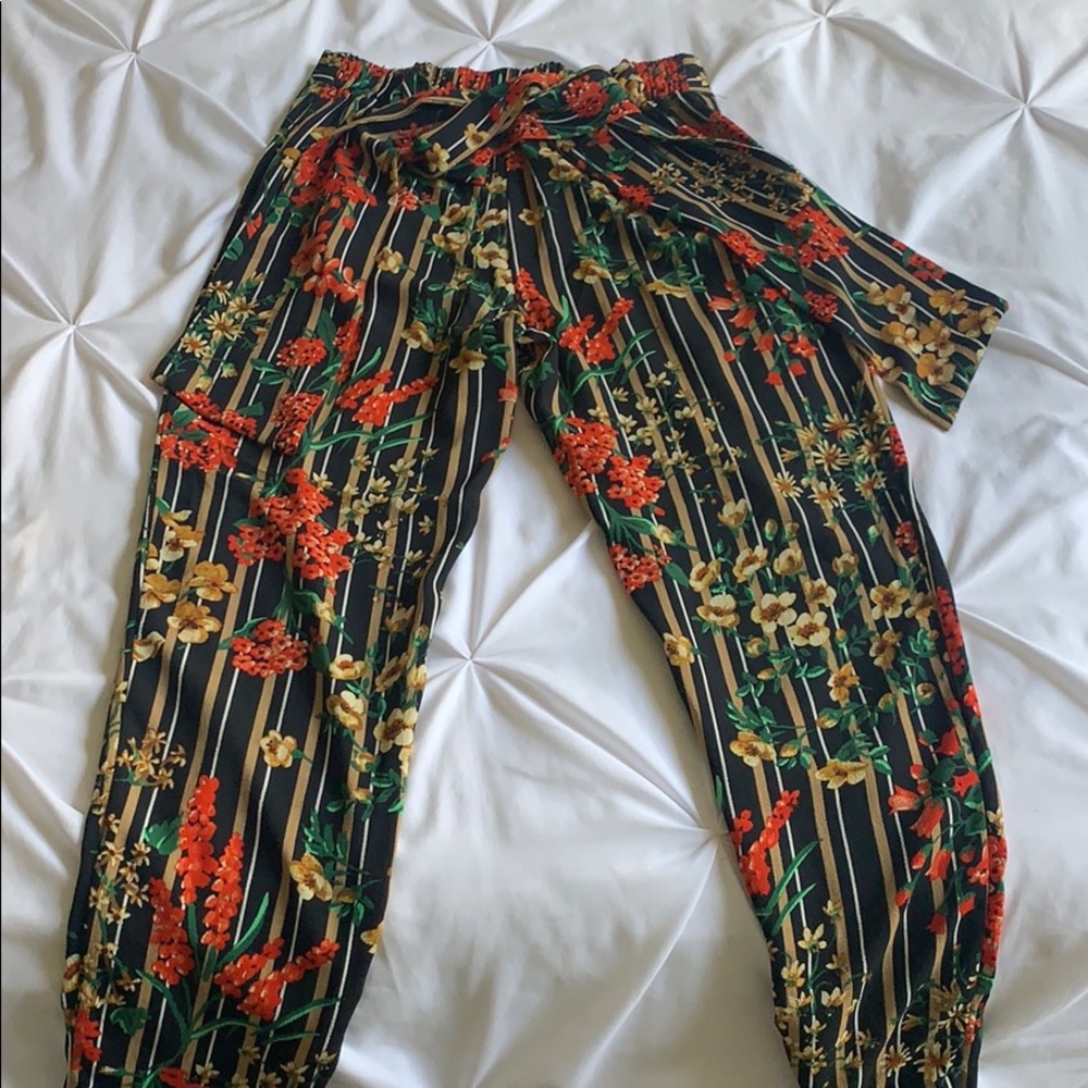 Pinstripe and floral design pants
